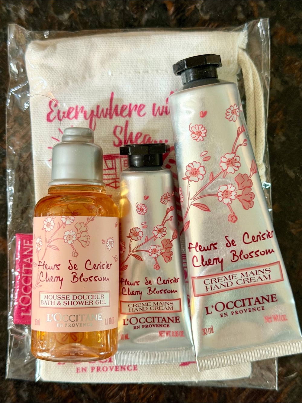 L'OCCITANE Cherry Blossm Beach Beauty' Drawstring Pouch set - Picture 7 of 7